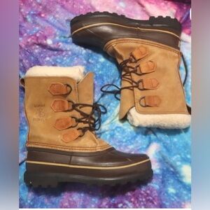 Sorel Caribou Boots size 5, mud snow winter duck camel brown tan leather